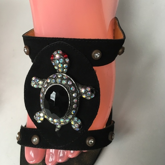 Hale Bob High Heel Sandals w/Rhine Stones Turtle - Picture 3 of 8